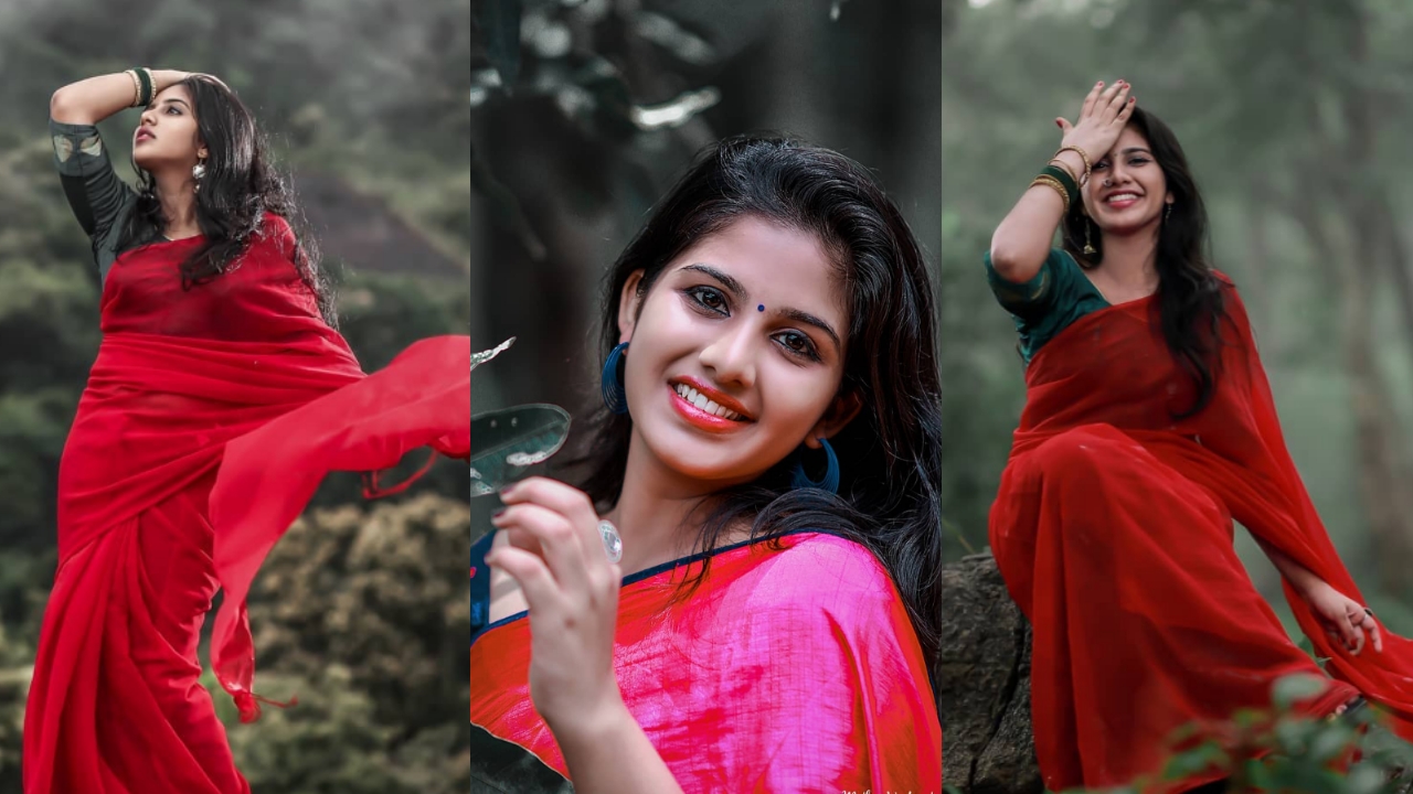 Pinkili, who did not sing, was mesmerized by the pictures in the red sari