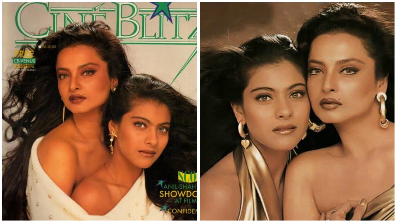 Like girlfriends, Kajol and Rekha are both in the same outfit - do you know what the fuss was about when these pictures came out 25 years ago?
