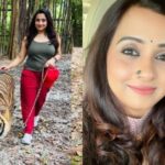 Sorry can't pay attention to the tiger. Actress Poojita Menon walks with the tiger.  Full of comments below the video