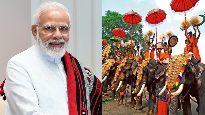 Mini Pooram in front of Prime Minister Narendra Modi who is coming to Kerala for BJP program!  15 elephants and a mela of 200 people will be lined up