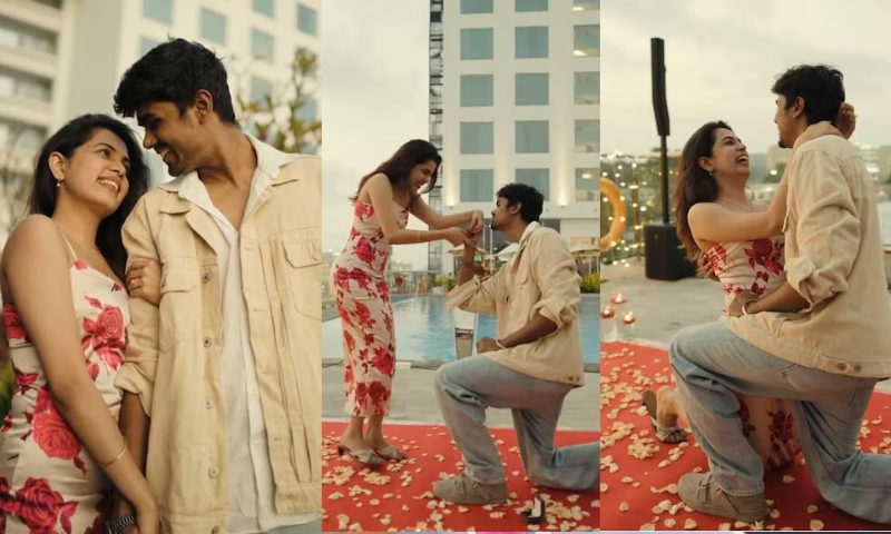 'I have waited a whole year for this one opportunity.  Thank you for accepting my love';  Ashwin proposes to Diya in cinema style, wears a ring and kisses her, video