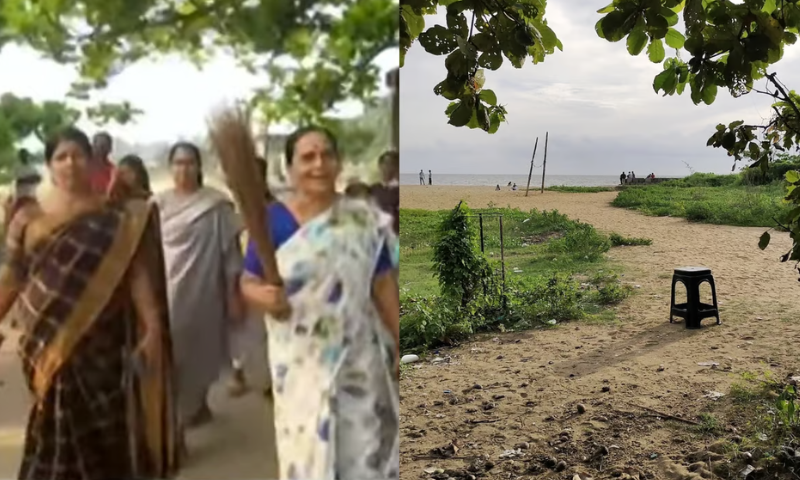 BJP's Mahila Morcha playing moral police;  The young woman reached the beach and chased the young men away with a broom and threatened to beat them if they came again
