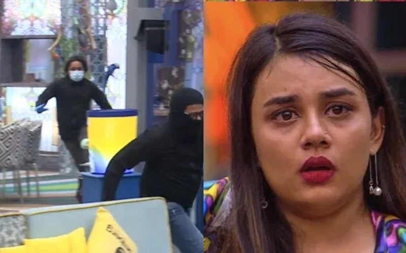 He came with his face hidden.  He ran away jokingly beating Arjun and Jasmine, Nora was shocked to see them