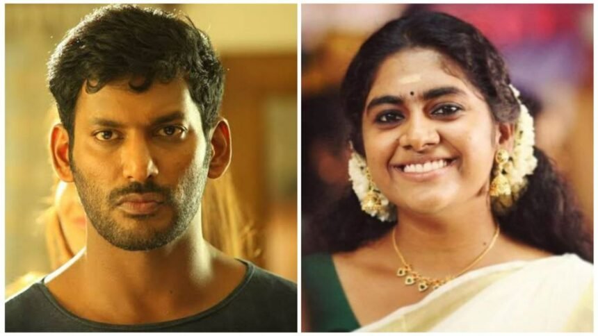 Tamil actor Vishal and actress Nimisha Sajayan together on air because of these similar reactions made by the 2
